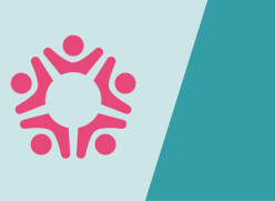 Turquoise and pink graphic representing community coming together