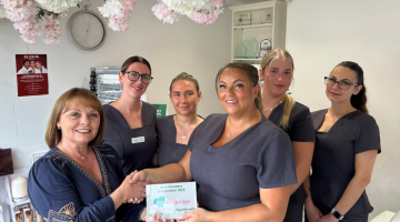 Cllr Hewens with staff and owner of Sparkle with Beauty salon